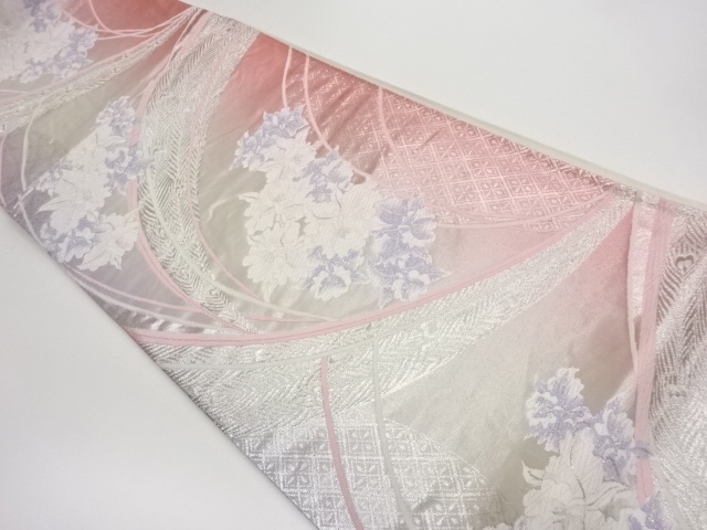 JAPANESE KIMONO / VINTAGE FUKURO OBI / WOVEN FLOWERS